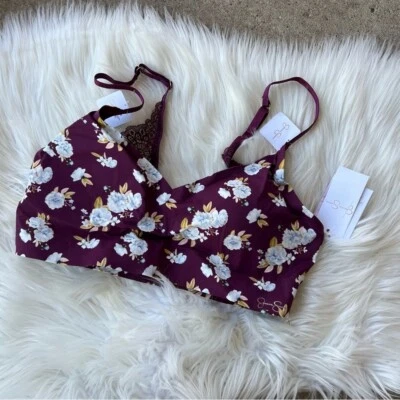 Jessica Simpson Burgundy Floral Padded Lace Back Bralette - Image 1 of 4