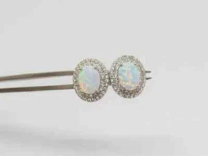 2Ct Oval Cut Natural Fire Opal Double Halo Stud Earrings 14K White Gold Plated - Picture 1 of 7