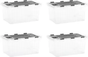 Superio 10 Quart Hinged Lid Storage Tote, Stackable Storage Container, 4 Pack - Picture 1 of 4