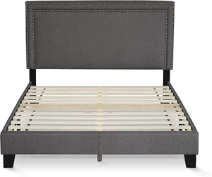 Full Upholstered Platform Bed Frame with Adjustable Heigh Headboard 12PC Wood - Picture 1 of 5