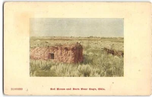 Postal rara de Sod House, Barn, Gage, Oklahoma Farming Ellis County 1909 Shattuck - Imagen 1 de 2