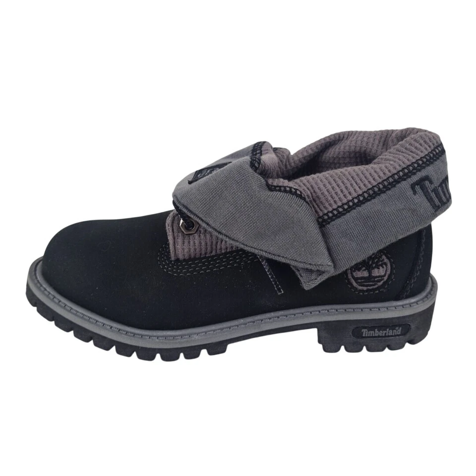  Timberland Thermal Roll Top Boots 29755 Little Kids Black Leather Size 1 Y