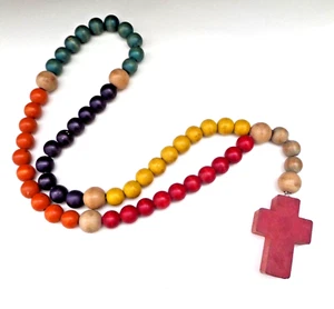 Wooden Colorful Hand Made Rosary Vintage 80s - Picture 1 of 2