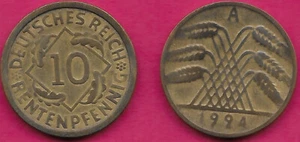 DEUTSCHLAND WEIMAR 10 RENTENPFENNIG 1924-A SECHSKORNZWEIGE FORM MITTELDREIECK ABO - Bild 1 von 1