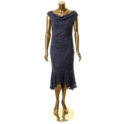 DECODE 1.8 NUEVO Vestido de Baile Para Mujer Azul Marino Metálico Encaje Cuello Capucha 12 TEDO Foto 1 de 2