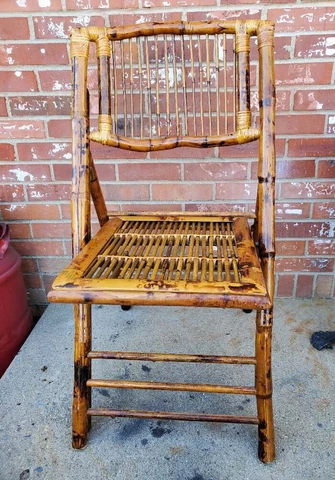 Vintage Tiger Bamboo Folding Chair Wood Wicker Rattan #4 Cover