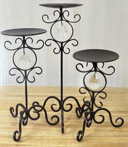 Pillar Candles Holders Set w/Crystals Interior Accents Metal HITC Lynwood India - Picture 1 of 7
