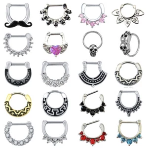 1 Pc Stainless Steel Nose Septum Rings Women Crystal Ear Helix Clicker Piercings - Picture 1 of 20