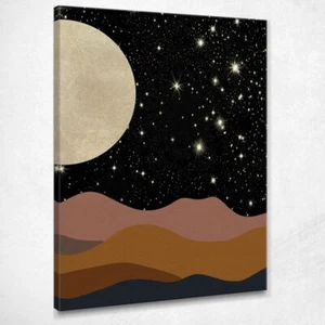 Gemälde Boho Chic Minimal Nachtlandschaft mit Mond und Sternen, bho26 Bild steht - Bild 1 von 4