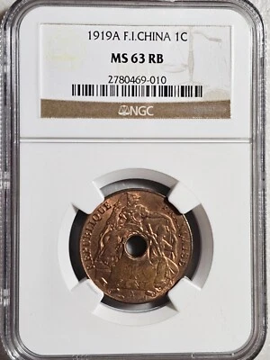 French Indochina 1 Cent 1919A NGC MS 63 RB - Image 1 of 2