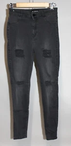 FIT JEANS Womens Sz Medium Black Grey Skinny Jeans Distressed High Rise Stretch - Picture 1 of 8