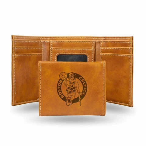 Boston Celtics NBA Laser Engraved Brown Trifold Wallet Cover