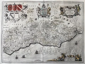 1646 Antique Map; Sussex. Jan Jansson. Very Good Example - Picture 1 of 6