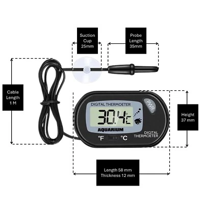 ENGINESS Digital LCD Aquarium Thermometer Dual Scale - 1M Probe for Accurate Fish Tank