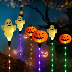 Confezione da 6 luci solari Halloween zucca fantasmi giardino palo per decorazione Halloween Stati Uniti - Foto 1 di 14