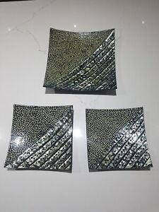 Set of 3 Mother of Pearl MOP Abalone Shell Decorative Square Plates