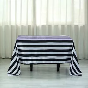 BLACK WHITE 60x102" Satin Stripes Rectangular Tablecloth Wedding Decorations - Picture 1 of 6