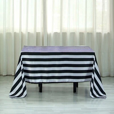 BLACK WHITE 60x102" Satin Stripes Rectangular Tablecloth Wedding Decorations - Image 1 of 4