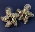 Starfish Earrings Silver & Gold Tones Textured Pierced Stud 1.25”