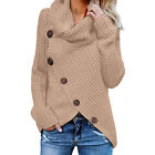 Women Chunky Cowl Neck Asymmetric Hem Knitted Sweater Pullover Jumper Slim Coat