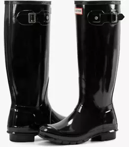 HUNTER Women's Original Tall Back Gloss Waterproof Insulated Rain Boots NIB-Sz 6 - Picture 1 of 15