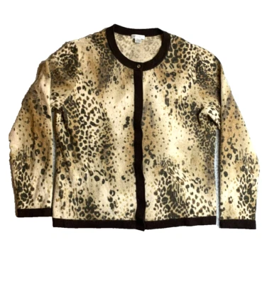 Suéter Investments Mujer Grande Marrón Tostado Leopardo Fino Cachemira Cárdigan Damas Foto 1 de 4