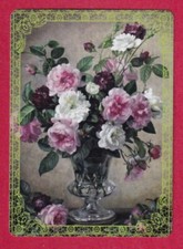 Single Vase of Different Roses - Modern Wide Linen Swap P/Card Green Lace Edge