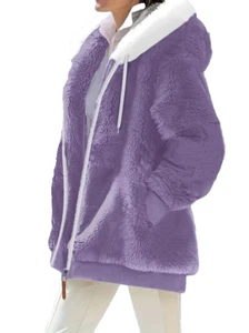 NEW Womens Full Zip Up Hoodie Fuzzy Fleece Jacket Oversized Fluffy Coat xlarge - Picture 1 of 3