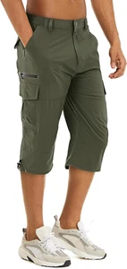 TACVASEN Men'S Capri Pants 7 Pockets 3/4 Quick Dry Water-Resistant Workout Cargo - Picture 1 of 7