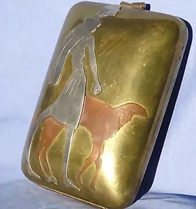 BORZOI SALUKI MIRIAM MARSHALL METAL CLUTCH SIGNED 6" dog lady flapper art deco - Picture 1 of 9