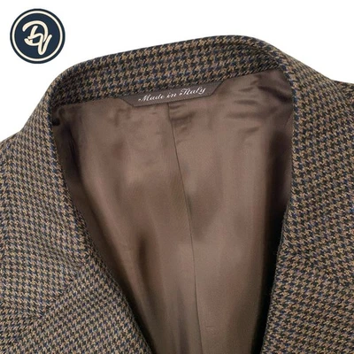 Blazer Para Hombres 46 L Canali "Etiqueta Marrón" Franela Marrón Tejido Perros Cuadros Dientes Foto 1 de 4