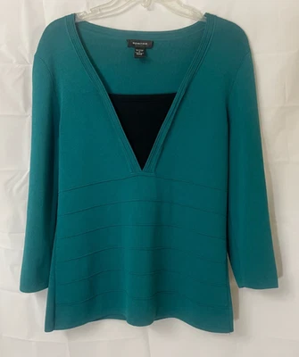 Suéter Spense Tejido Top Mujer Verde Azulado Negro Acanalado Cuello en V Manga 3/4 Pullover Talla M Foto 1 de 4