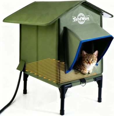 Outdoor Cat House Heated Cat House for Outside with Elevated Base - Image 1 of 4