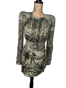 Dundas x Revolve Brooklyn Mini Dress in Green Leopard Size Small Silk Blend - Picture 1 of 9