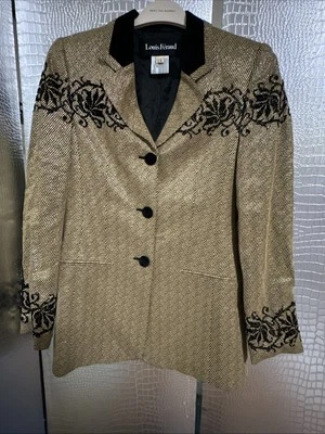 Blazer Louis Feraud Vintage Negro Dorado Adornado Talla 4 Chaqueta de Fiesta Años 90 Foto 1 de 4