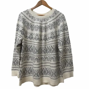J Jill Womens Fair Isle Pullover Sweater Size XL Cream Gray Nordic Winter Layers - Picture 1 of 7