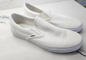 Vans Classic Mens Slip On Sneaker Skate Shoes Size M 9.5 W 11 White Canvas NEW - Picture 1 of 6
