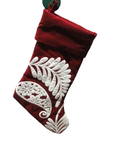 Pottery Barn Dark Red Velvet Christmas Stocking White Paisley Appliqués 22” - Picture 1 of 7