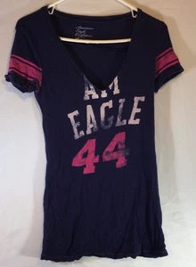 Camiseta Gráfica American Eagle Mujer S Azul Marino Rosa Universitaria Envejecida Y2K Retro Deportiva - Imagen 1 de 11