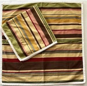 Pottery Barn Duncan Euro Shams Duncan Set 2 Stripe Yellows Brown Green Red Pink - Picture 1 of 10