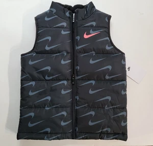 Nike Mädchen gefütterte Weste durchgehender Reißverschluss Allover Logo Größe 6 schwarz - Bild 1 von 4