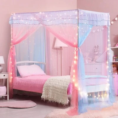 Dosel de cama tamaño doble con luces, dosel de cama para niñas princesa con luminoso Foto 1 de 4