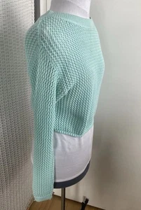 Aqua Open Knit Chunky Texture Cropped Sweater 100% Cotton Layering Sz XXS - Picture 1 of 7