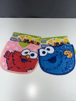 2X Sesame Street Terry Baby Bibs – Elmo Red & Cookie Monster Blue (0+ Months) - Image 1 of 4