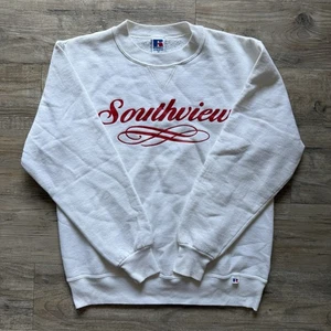 Sudadera de Colección Años 90 Russell Athletic Cuello Redondo Southview Med Blanca Hecha en EE. UU. - Imagen 1 de 8