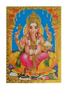 Gold Foil Embossed Hindu God Picture * LORD GANESH * Approx. 13.3 cm x 18.4 cm - Picture 1 of 3