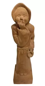 Vintage Volkskunst geschnitzte Holz Mönch Figur 12" Finger im Mund - Bild 1 von 12