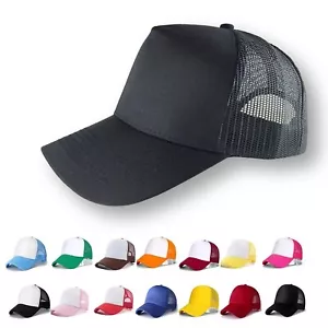 Plain Trucker Cap Hat Unisex Adjustable Mesh Baseball Promotional Various Colors - Picture 1 of 23