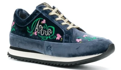 $345 Nuevo Charlotte Olympia WORK IT Amour Terciopelo Tenis Azul Índigo Zapatos 41 Foto 1 de 4