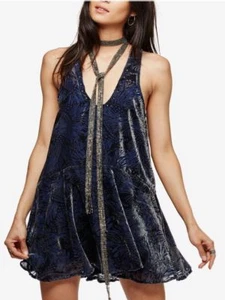 Mini Vestido Free People Azul Combo Terciopelo Burnout Nuevo con Etiquetas $148 XS ELLIE Babydoll Club - Imagen 1 de 12